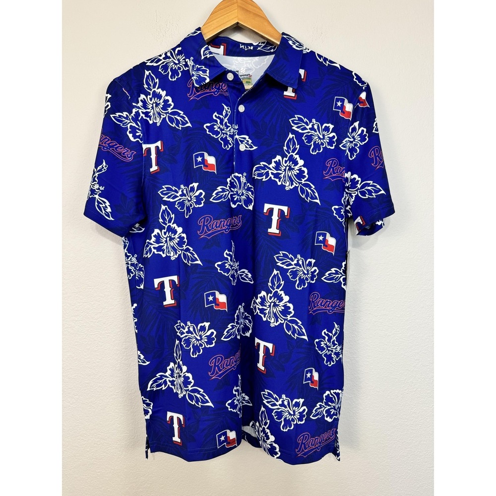 Reyn Spooner Texas Rangers Polo Shirt Mens Small Blue MLB Baseball Hawaiian